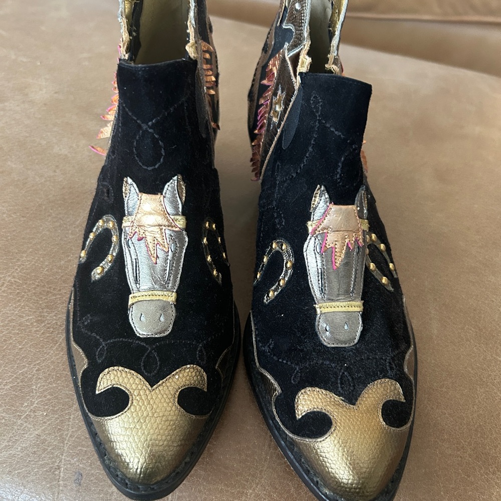 Zalo Black and Gold Embellished Ankle Boots - Picture 2 of 5